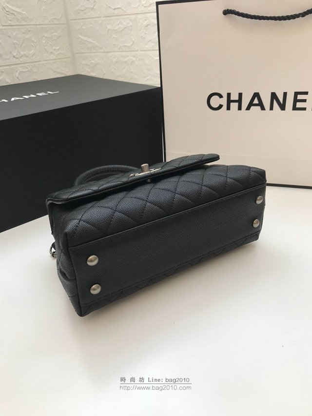 Chanel女包 A92990 小球紋手柄單肩斜挎女包 香奈兒手提中號口蓋包 香奈爾手拎包  djc2610
